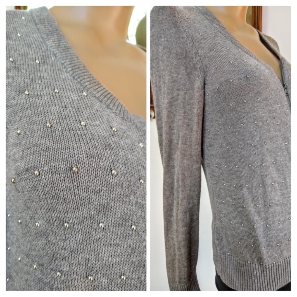 Talbots Full Zip Up Beads Studded Cardigan Sweater